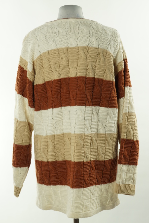 Sweter kremowy w brązowe paski(30%WEŁNY) - BRAK METKI Z NAZWĄ PRODUCENTA zdjęcie 2