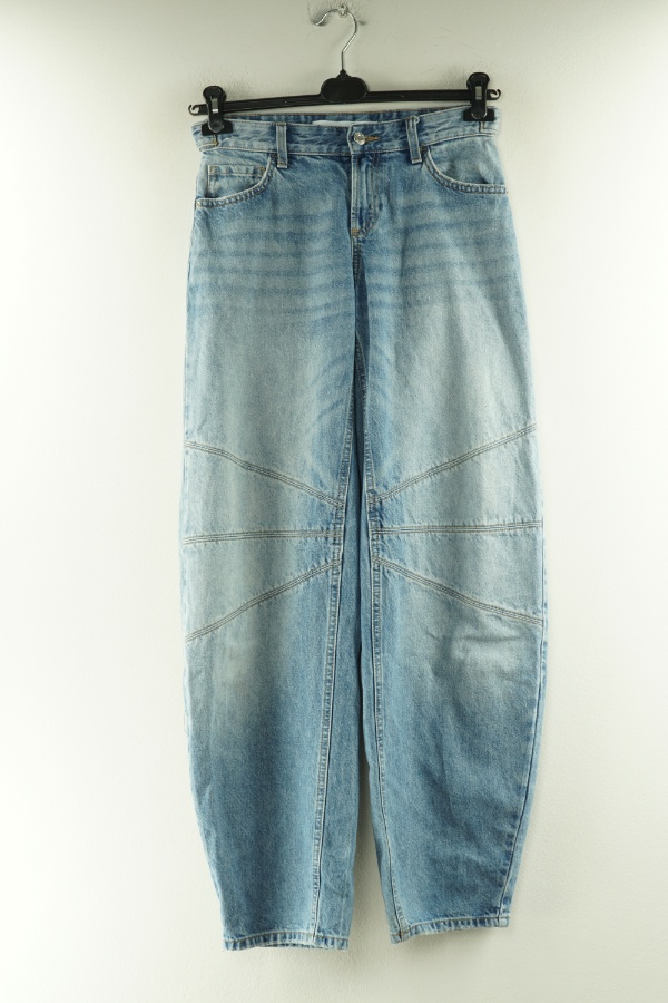 Spodnie niebieskie jeansowe z szeroką nogawką - BERSHKA zdjęcie 1