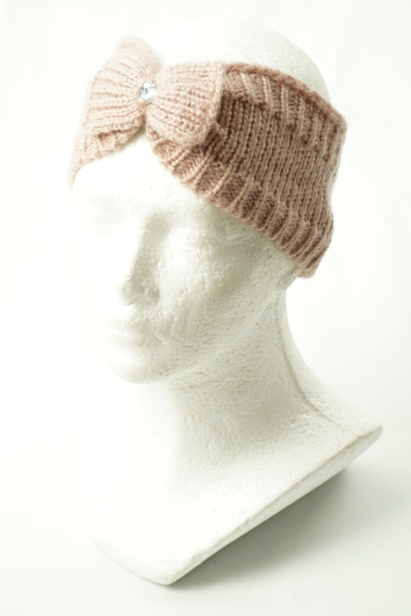 Opaska różowa sweterkowa z kokardką - BRAK METKI Z NAZWĄ PRODUCENTA zdjęcie 1