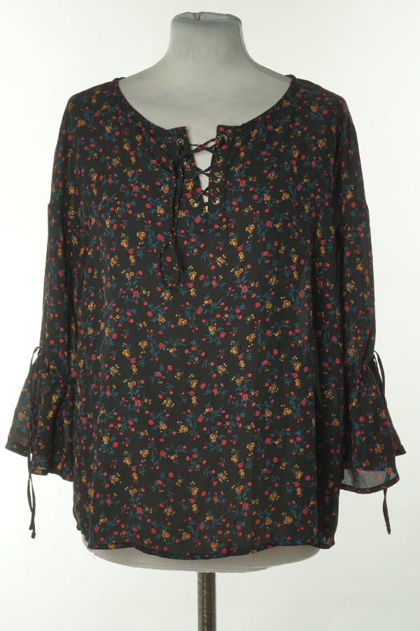 Bluzka z wiązaniem czarna w drobne kwiatki - COLZA zdjęcie 1