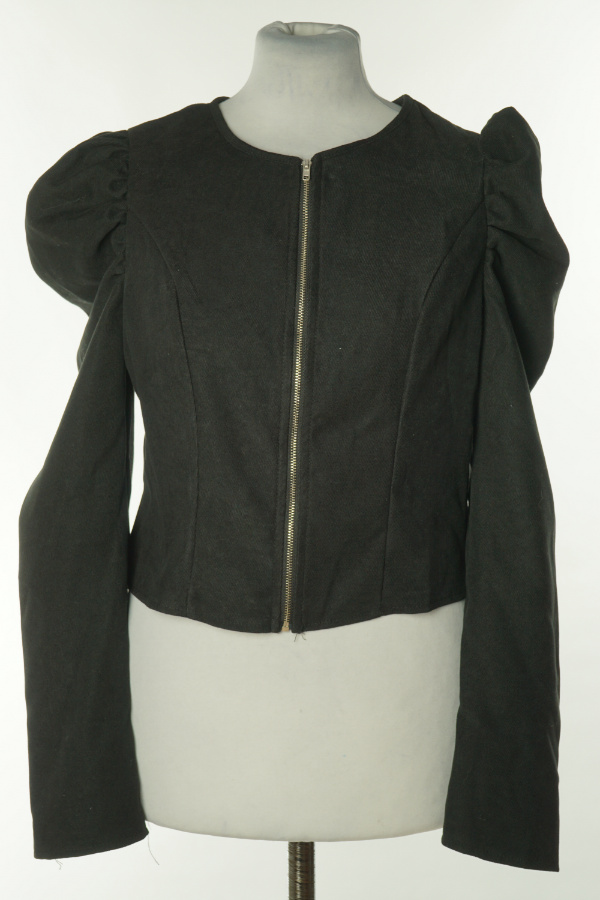 Bluzka czarna zapinana na suwak z bufkami na ramionach - GOMORN zdjęcie 1