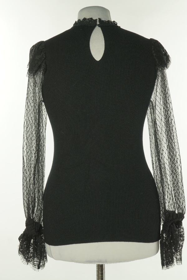 Bluzka czarna sweterkowa z siateczkowymi rękawami - RIVER ISLAND zdjęcie 2