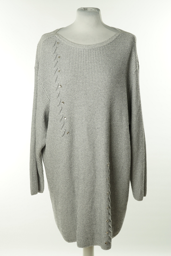 Sweter jasnoszary z ozdobnymi kamieniami - FABER zdjęcie 1