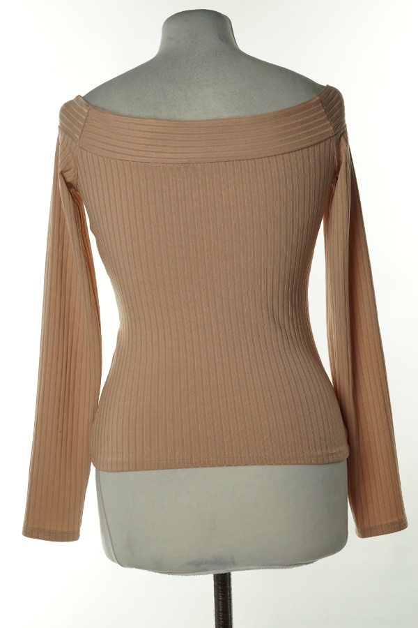 Bluzka beżowa prążkowana - NLY ONE zdjęcie 2