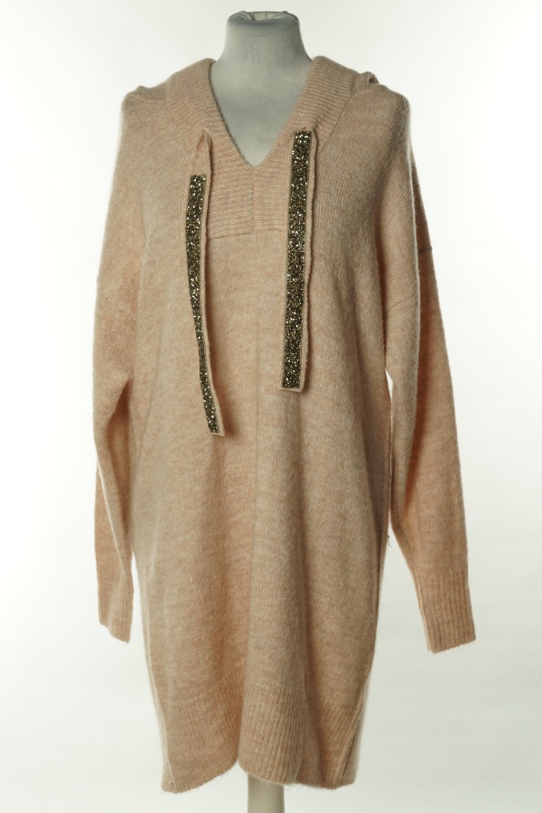 Sukienka sweterkowa brzoskwiniowa z kapturem - RESERVED zdjęcie 1