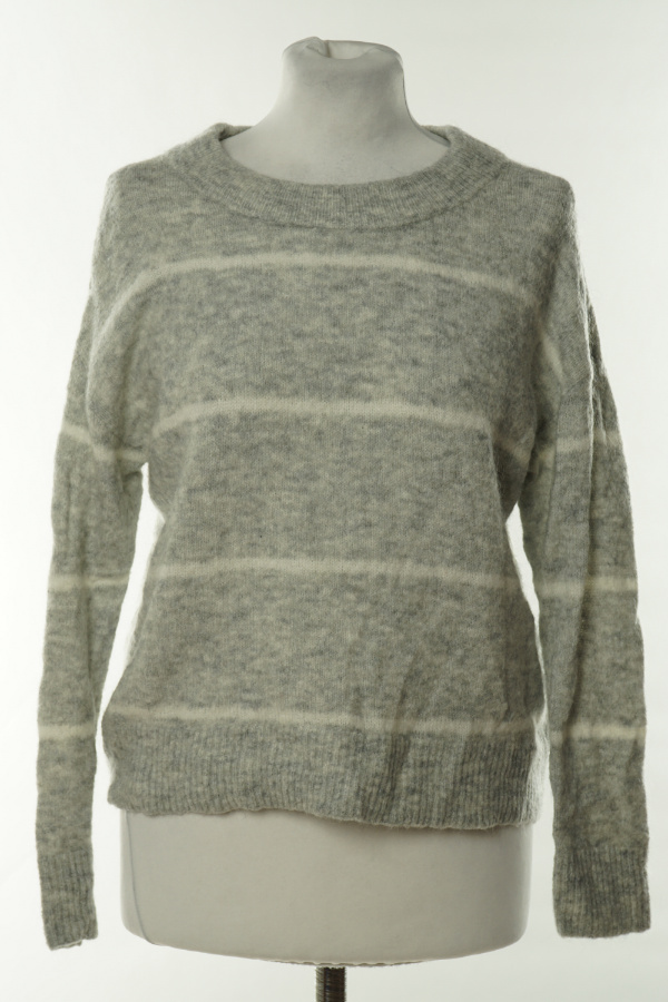 Sweter szary w biełe paski, w składzie wełna (13%) H&M - H&M zdjęcie 1