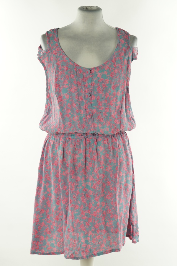 Sukienka szara w różowe kwiatki z gumką w talii - HENRY HOLLAND zdjęcie 1