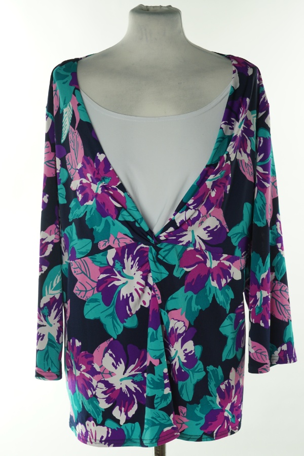Bluzka granatowa w zielono-fioletowe kwiaty - ESSENTIALS COLLECTION zdjęcie 1