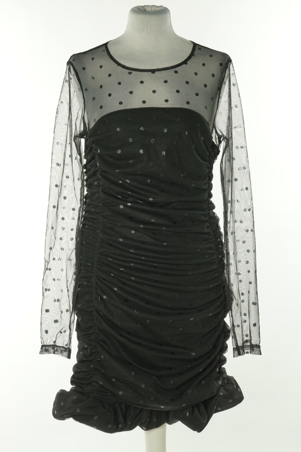 Sukienka czarna z siateczkowym wierzchem, drapowana - PRETTYLITTLETHING zdjęcie 1