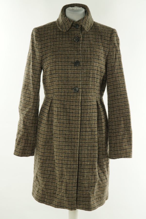 Płaszcz brązowy w kratkę, ZARA(22%WEŁNA) - ZARA zdjęcie 1