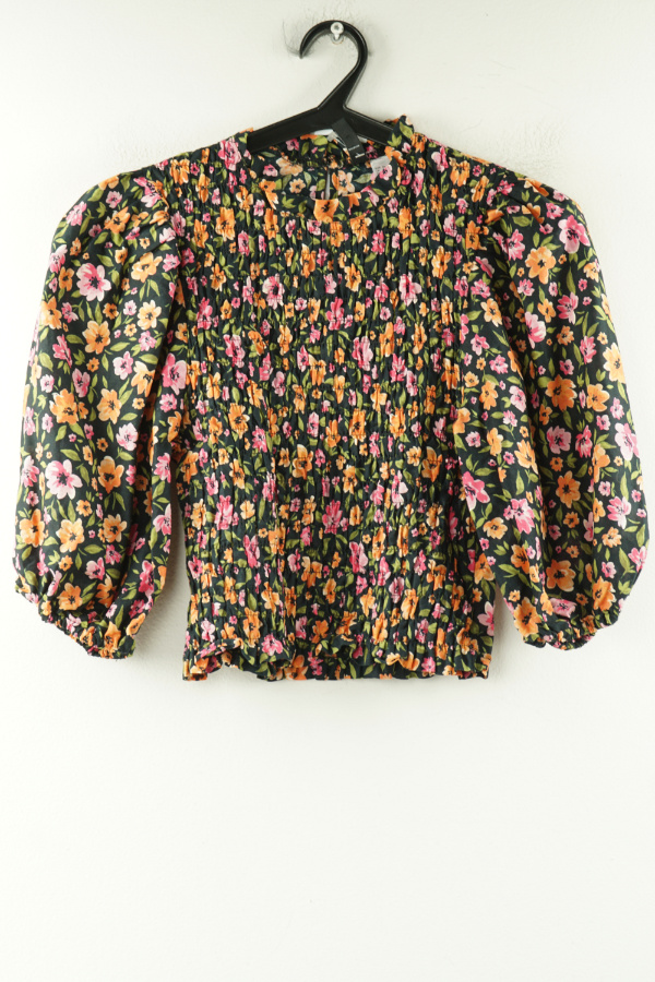 Bluzka czarna w różowo - pomarańczowe kwiaty H&M - H&M zdjęcie 1