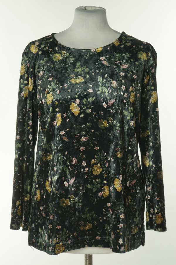 Bluzka welurowa czarna w kwiaty - FLASH WOMAN zdjęcie 1