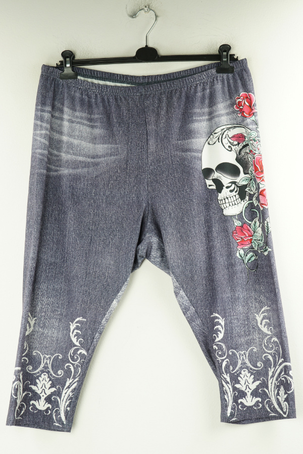 Spodnie za kolano fioletowe z czaszką i kwiatami - SHEIN zdjęcie 1