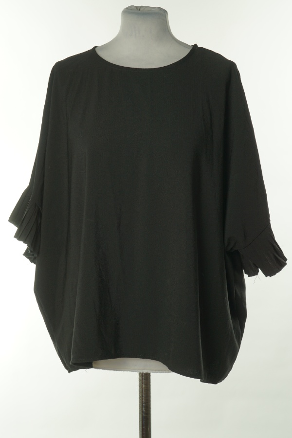 Bluzka czarna z ozdobnym wykończeniem rękawów - GALLERY zdjęcie 1