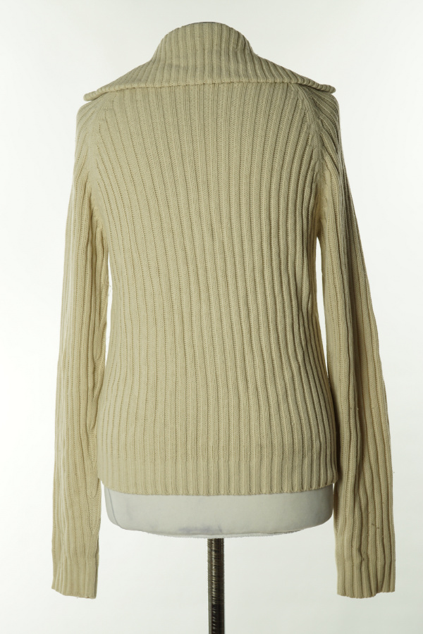 Kardigan beżowy z wywijanym kołnierzem zapinany na suwak - MNG zdjęcie 2