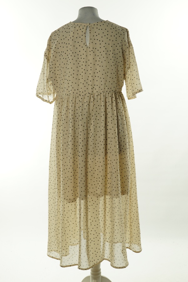 Sukienka beżowa w czarne kropki - WEDNESDAYS GIRL zdjęcie 2