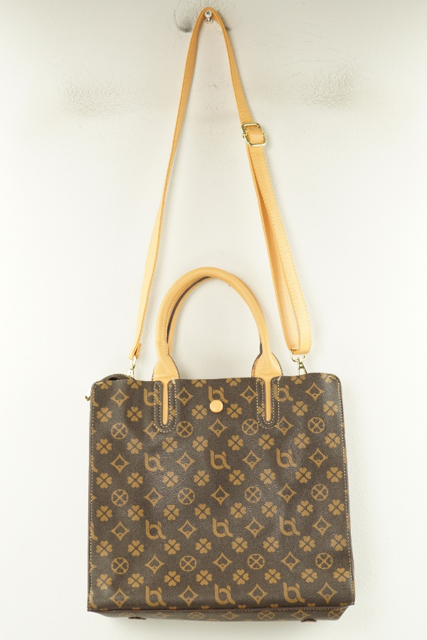 Torebka ekoskóra brązowo - beżowa wzory - BRAK METKI Z NAZWĄ PRODUCENTA zdjęcie 1