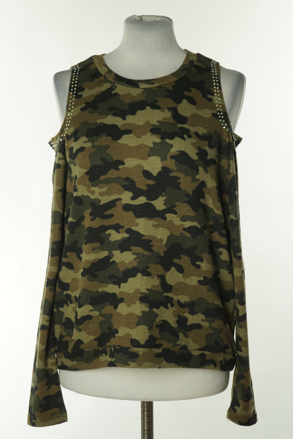 Bluzka ciemnozielona moro z cyrkoniami i wyciętymi ramionami - QED LONDON zdjęcie 1