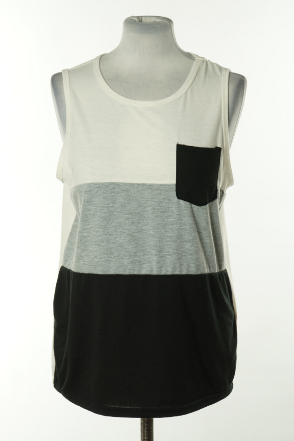 Koszulka biało-szara z kieszonką - BRAK METKI Z NAZWĄ PRODUCENTA zdjęcie 1