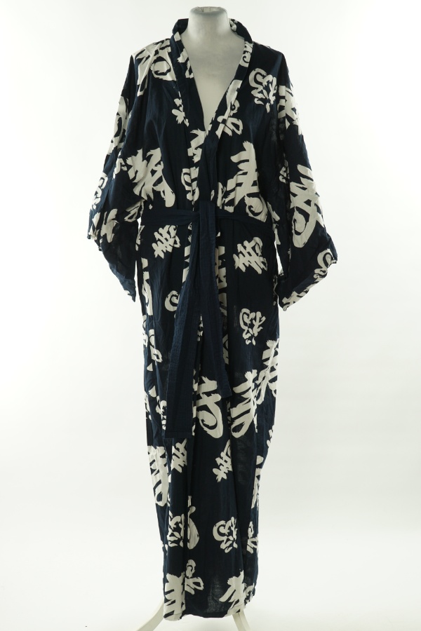 Szlafrok granatowy w białe kwiaty - OEKO-TEX zdjęcie 1