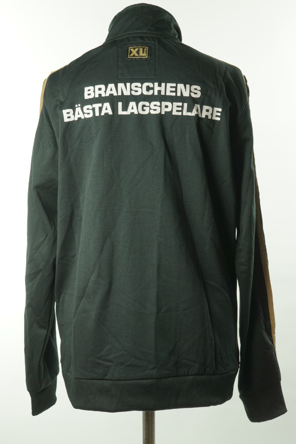 Bluza czarna z kołnierzykiem złoto/beżowymi elementami i napisem na plecach  - XL-BYGG zdjęcie 2