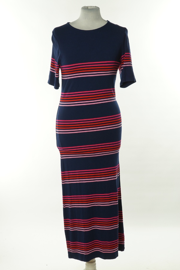 Sukienka granatowa w różowo-czerwone paski - LOVE&ROSES zdjęcie 1