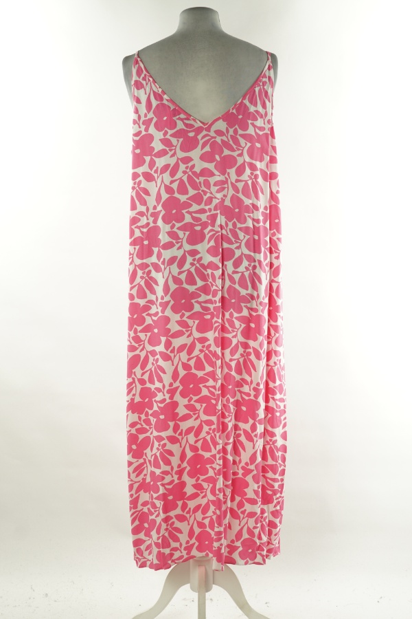 Sukienka długa letnia biało-różowa - PAPAYA zdjęcie 2