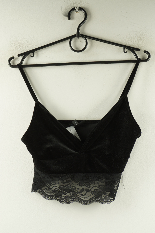 Top czarny welurowy z koronkową wstawką - TOPSHOP zdjęcie 1