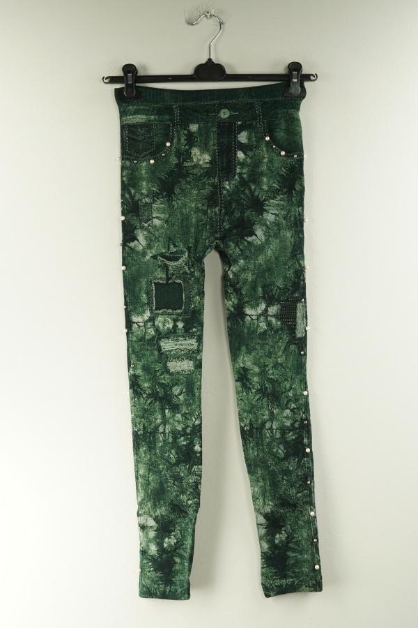 Legginsy zielone z perełkami - BRAK METKI Z NAZWĄ PRODUCENTA zdjęcie 1