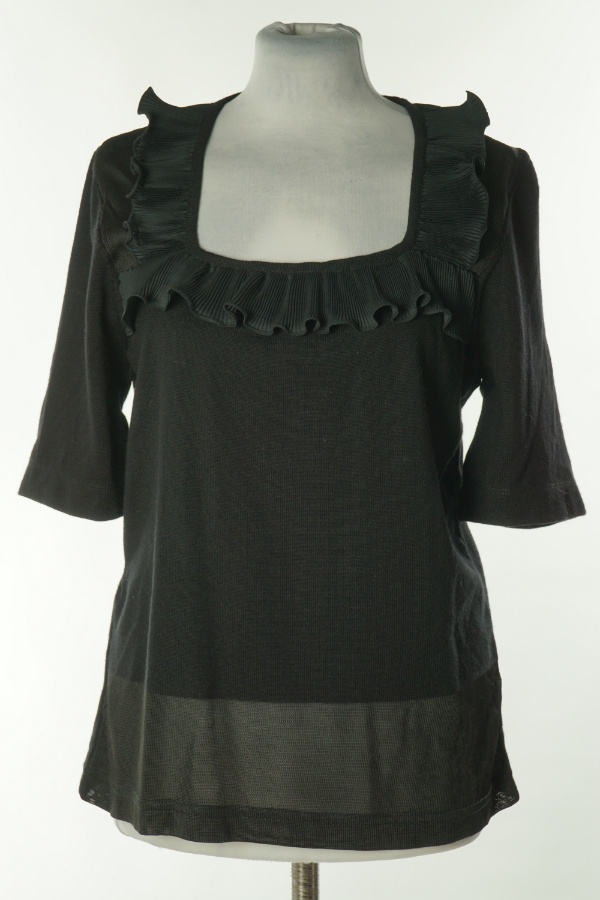 Bluzka czarna sweterkowa z marszczoną falbaną - BRAK METKI Z NAZWĄ PRODUCENTA zdjęcie 1