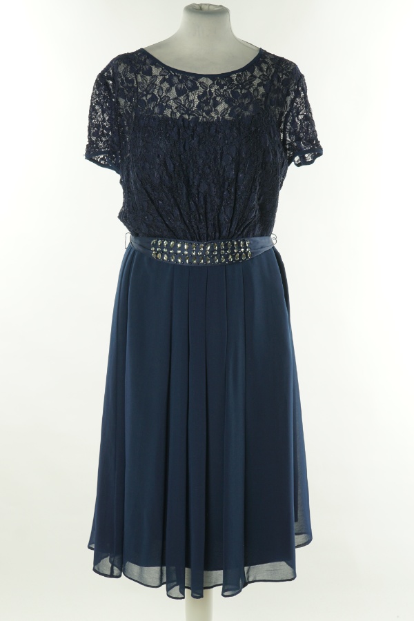 Sukienka granatowa z koronkową górą - DAVID EMANUEL zdjęcie 1