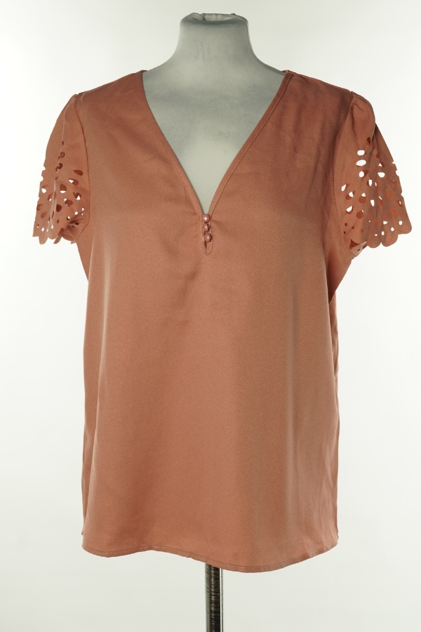 Bluzka łososiowa z ażurowymi rękawami - SHEIN zdjęcie 1