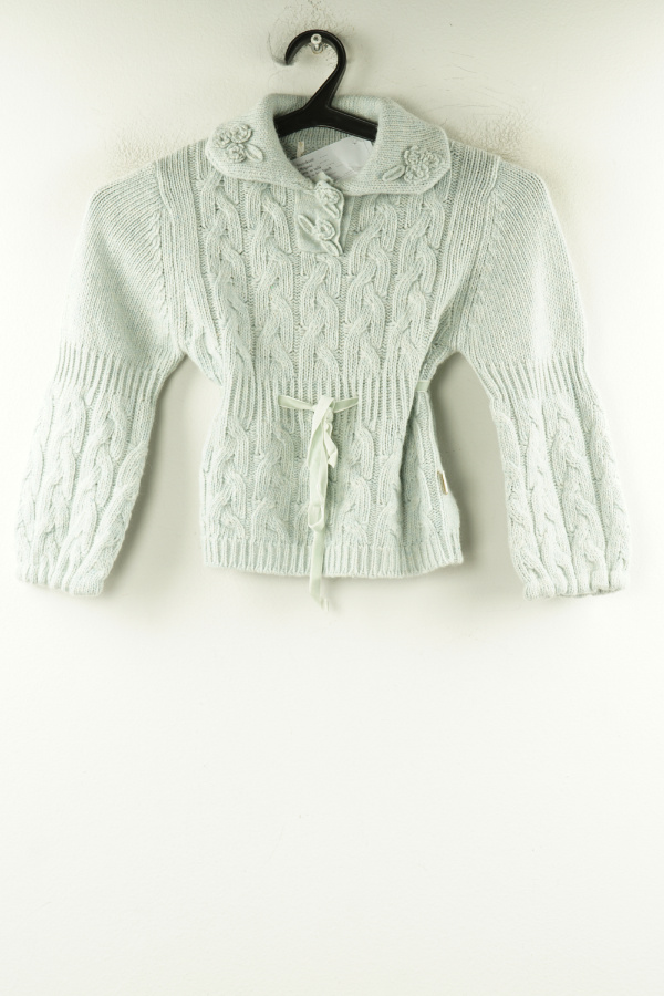 Sweter szary ze wstążką, w składzie wełna (40%) i angora (10%) - BRAK METKI Z NAZWĄ PRODUCENTA zdjęcie 1