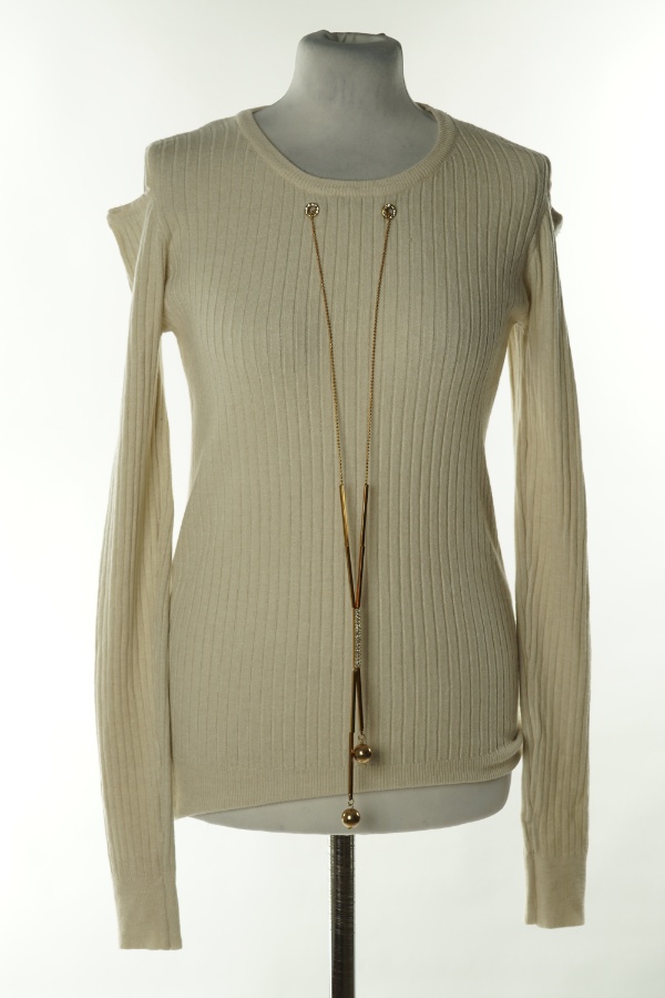 Sweter beżowy prążkowany z odkrytymi ramionami - QUEENS zdjęcie 1