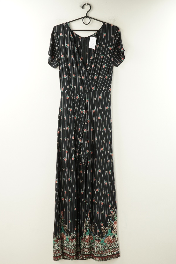 Kombinezon czarny w białe paski i kwiatki - TALLY WEIJL zdjęcie 1