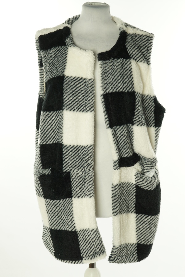 Narzutka polarowa miś w kratkę biało-czarna - BRAK METKI Z NAZWĄ PRODUCENTA zdjęcie 1