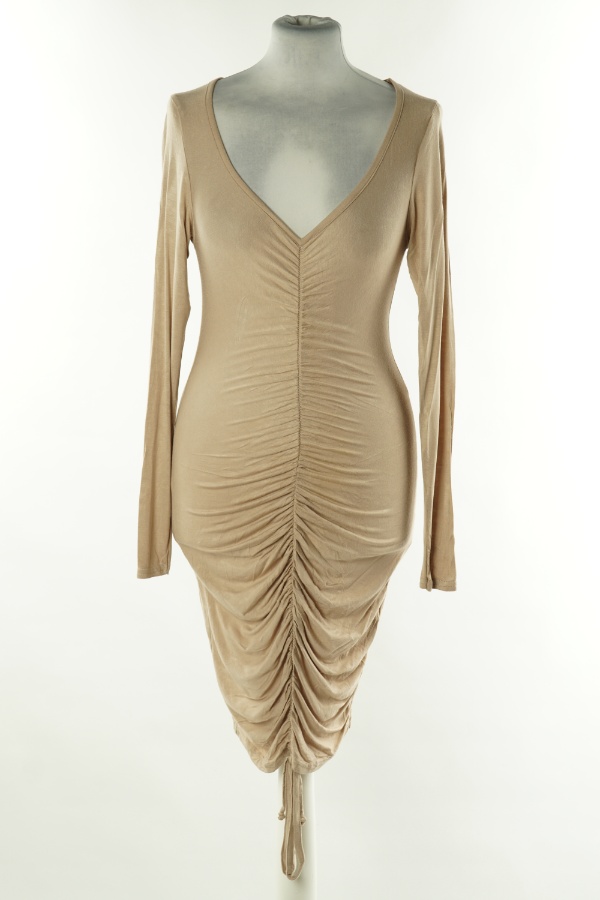 Sukienka kawowa drapowana - PRETTYLITTLETHING zdjęcie 1