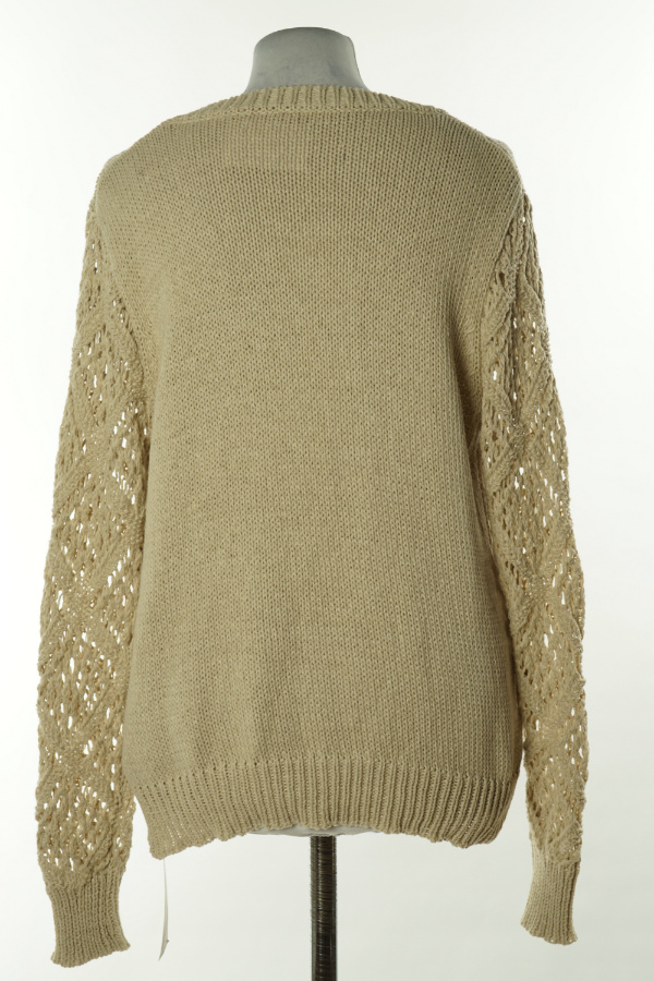 Sweter beżowy z ażurowymi rękawami - SHEIN zdjęcie 2