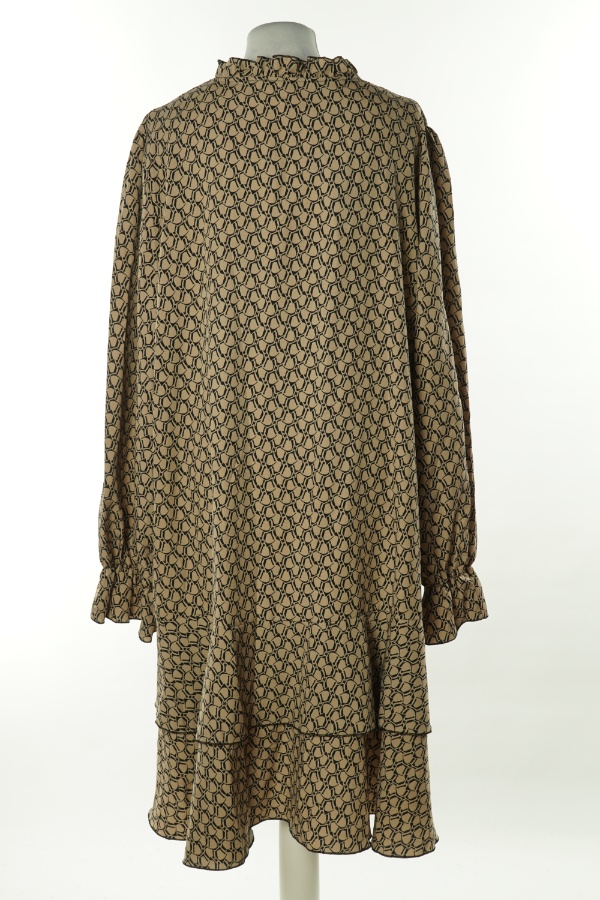 Sukienka beżowa w czarne wzoey - BRAK METKI Z NAZWĄ PRODUCENTA zdjęcie 2