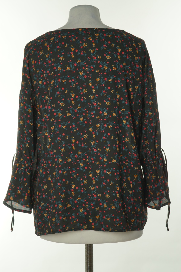 Bluzka z wiązaniem czarna w drobne kwiatki - COLZA zdjęcie 2