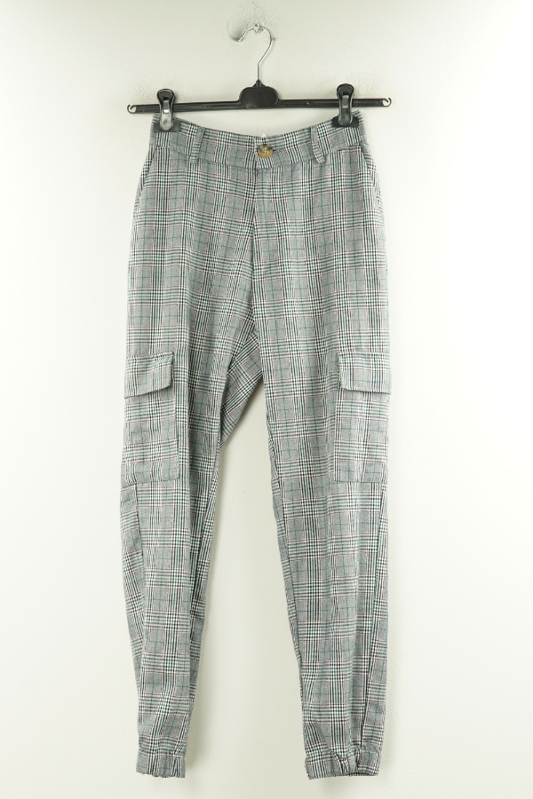 Spodnie szare kraciaste z kieszeniami - PULL & BEAR zdjęcie 1