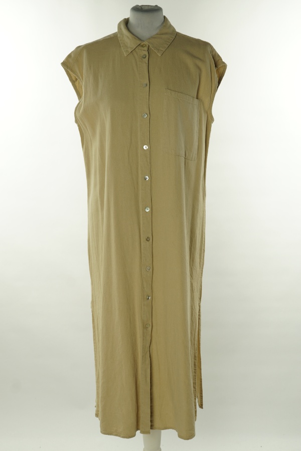 Sukienka beżowa koszulowa z kieszenią - VERO MODA zdjęcie 1