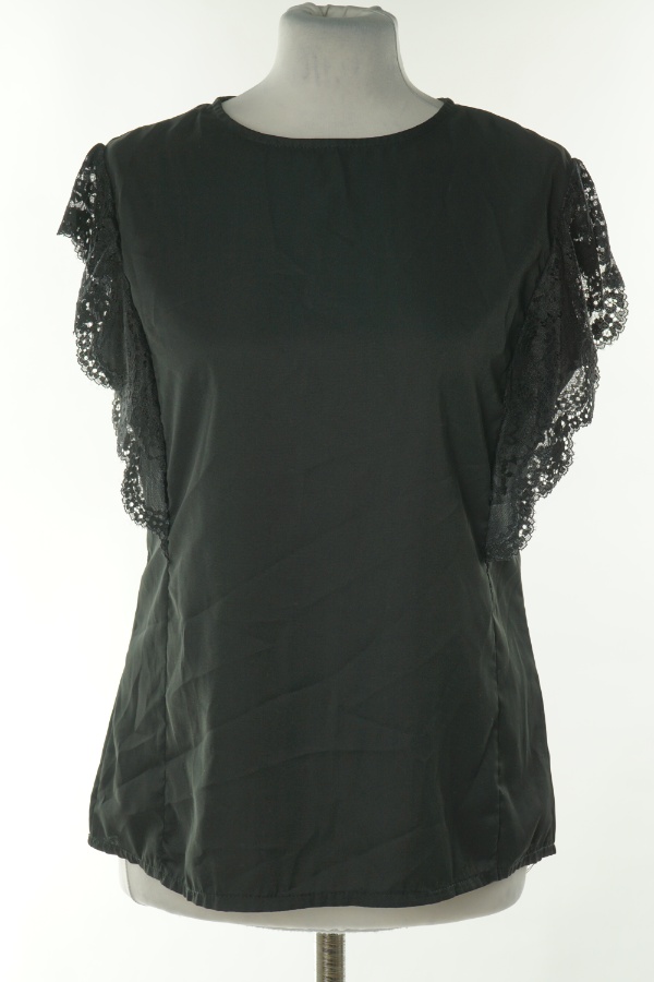 Bluzka czarna z koronkowymi rękawami - SHEIN zdjęcie 1