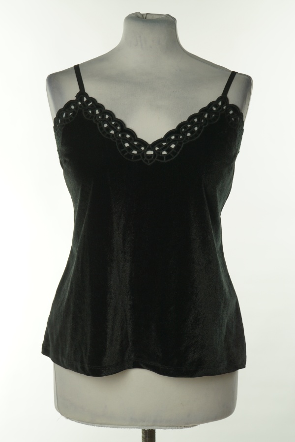 Bluzka czarna welurowa z ażurowymi wstawkami - PROMOD zdjęcie 1