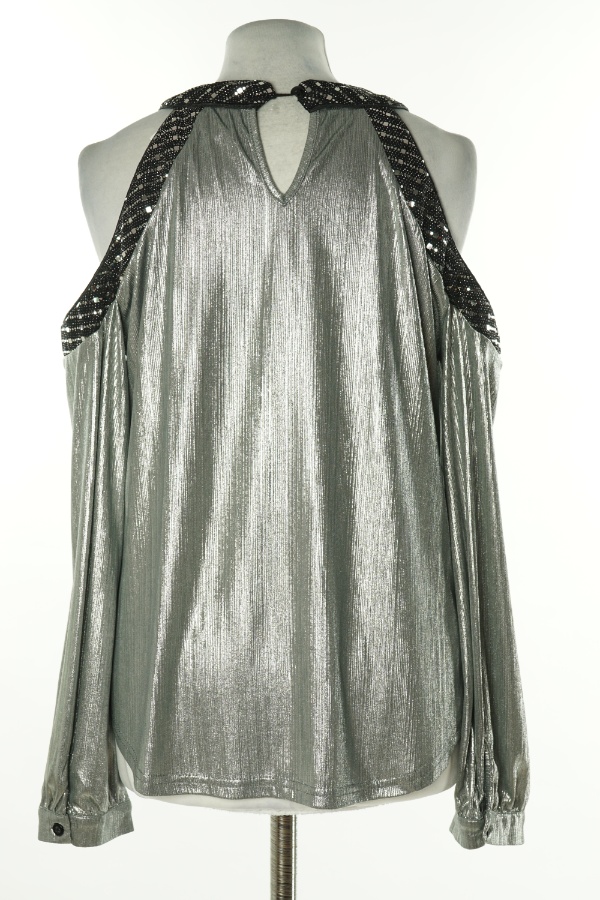 Bluzka srebrna z cekinowym wykończeniem - BRAK METKI Z NAZWĄ PRODUCENTA zdjęcie 2