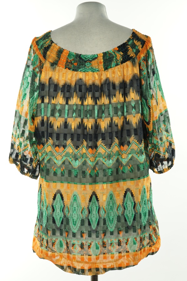 Bluzka szaro-pomarańczowa wzorzysta - YEST zdjęcie 2