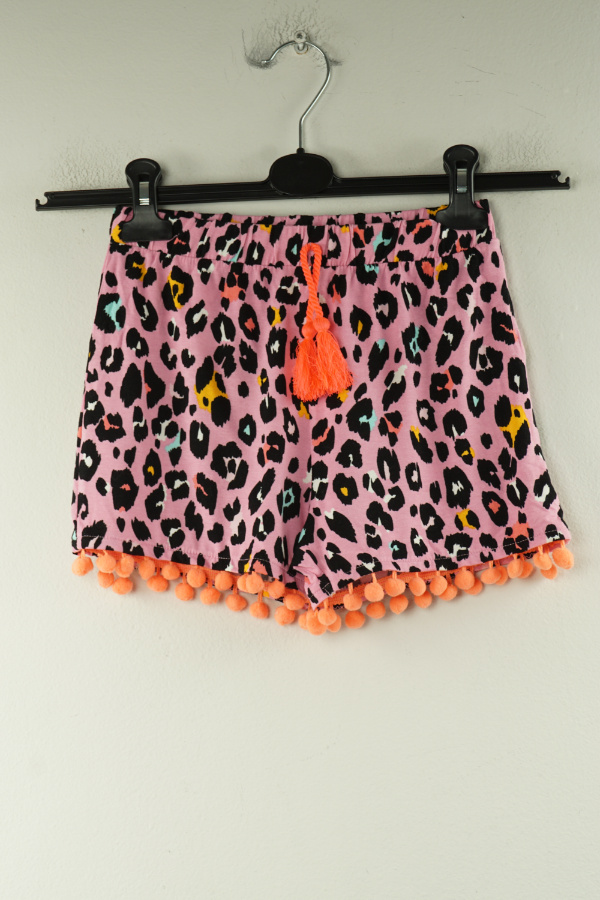 Krótkie spodenki z frędzlami różowe w cętki - I LOVE GIRLSWEAR zdjęcie 1
