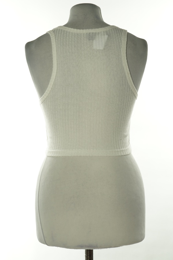 Top biały prążkowany sweterkowy - SHEIN zdjęcie 2