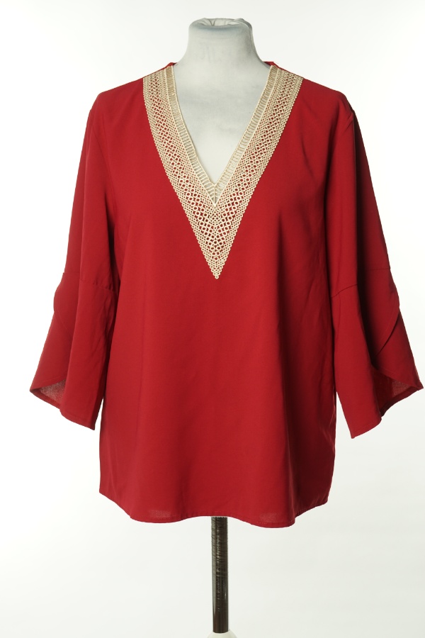 Bluzka różowa z kremową ażurową wstawką - SHEIN zdjęcie 1