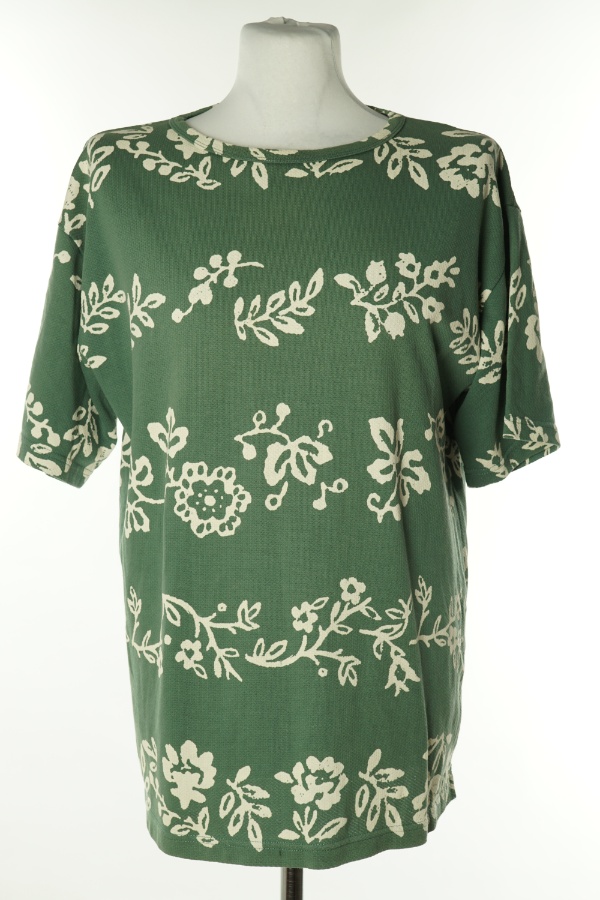 Koszulka zielona w kremowe kwiatki - GINFIZZ zdjęcie 1